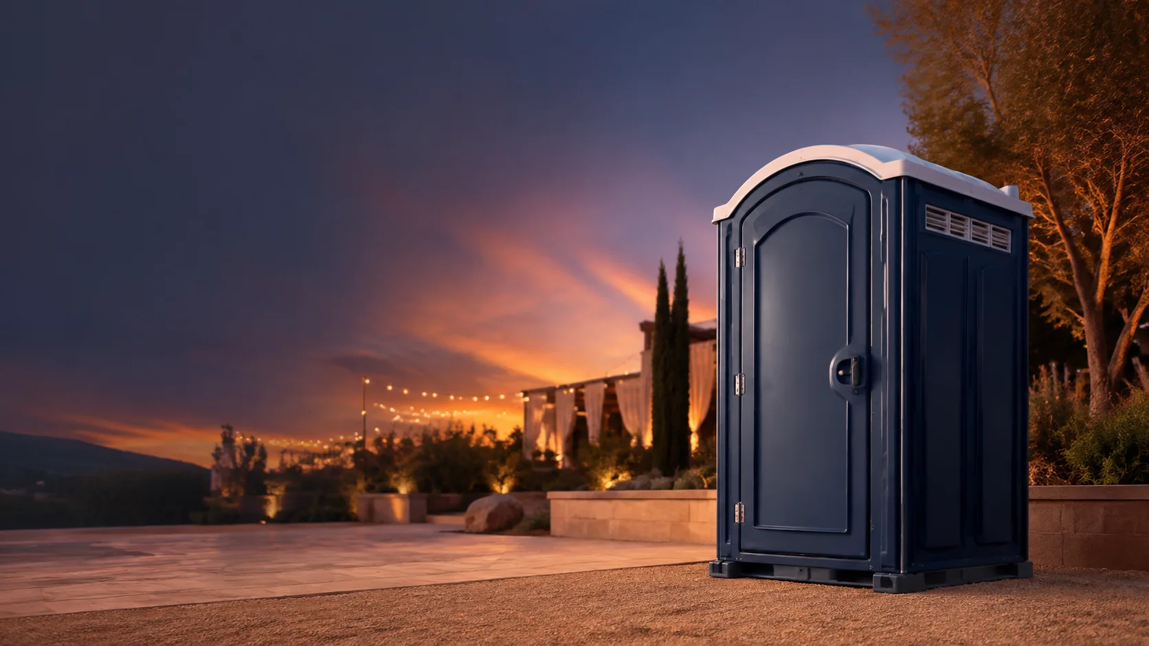 Portable restroom shown for rental planning in Conroe, TX